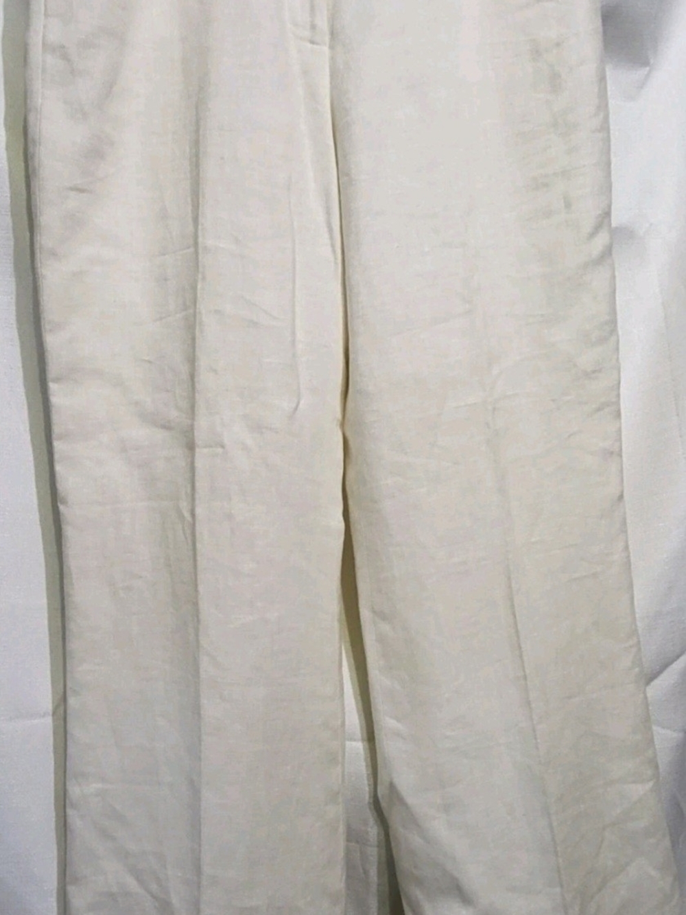 Anne Klein Suit Linen Wide Leg Trouser Pants Lined Pockets Flat Front Ivory Sz 8